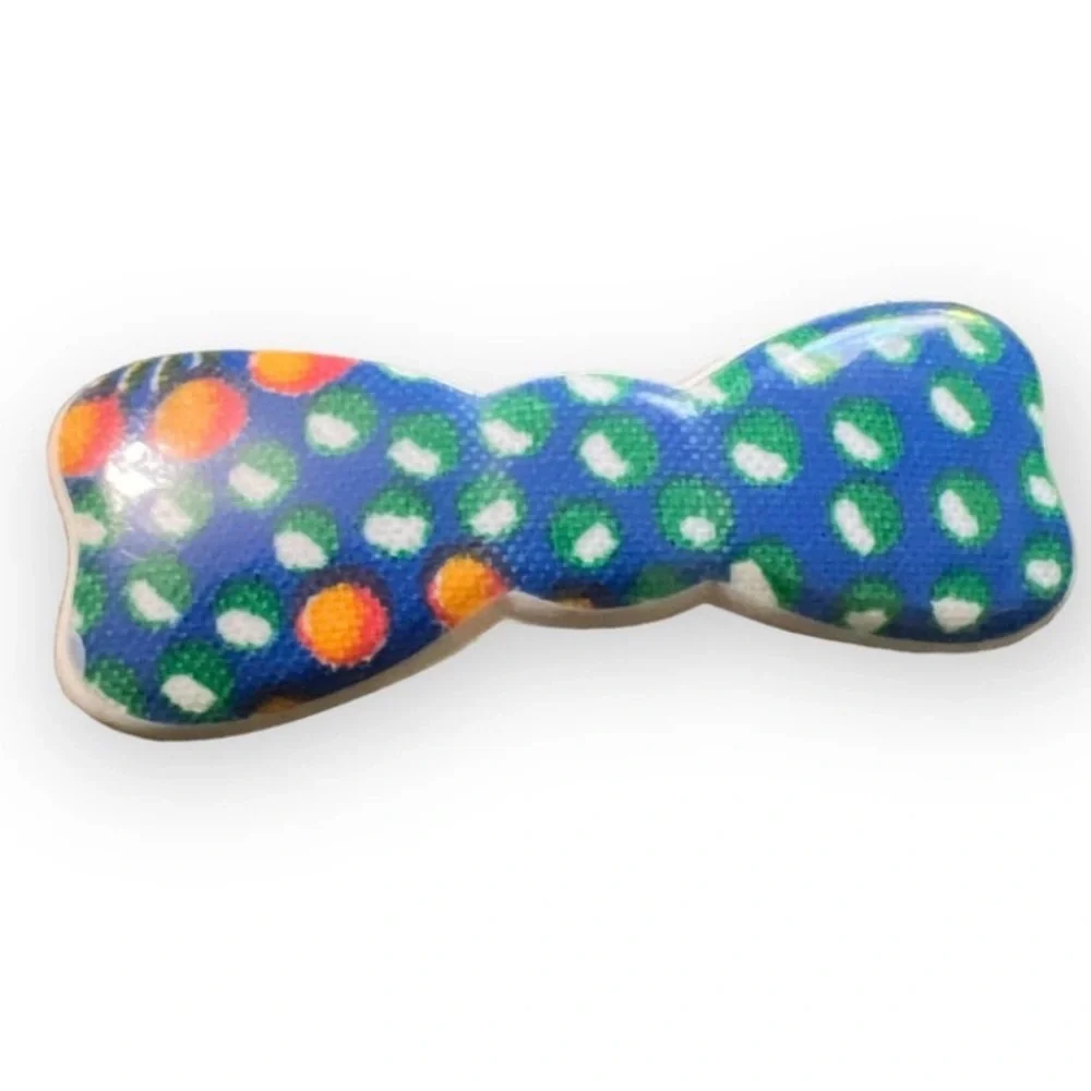 1980’s Vintage Mod Style French Bow Barrette, Blue Flower Power, Deadstock